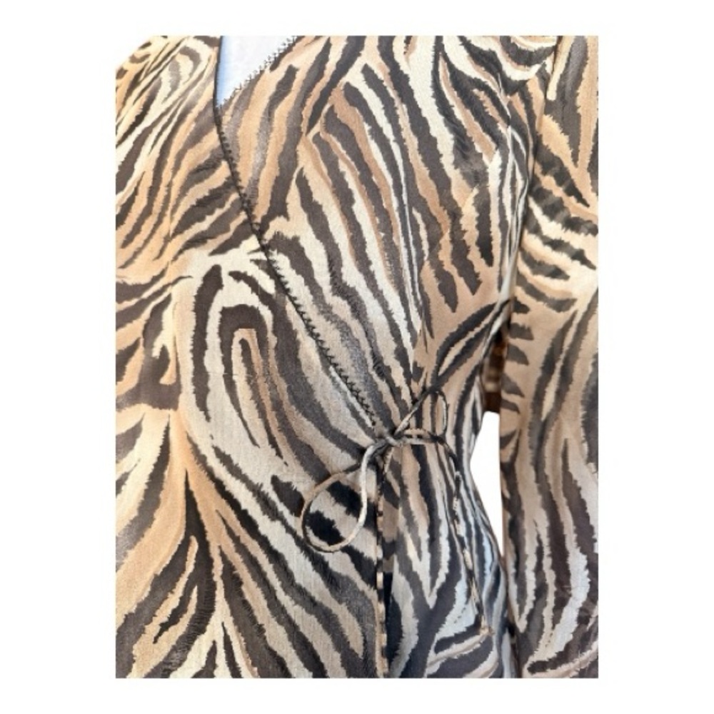 Dana Buchman 100% Silk Wrap Blouse, Zebra Print - Picture 3 of 8